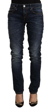 Acht Blue Washed Cotton Mid Waist Skinny Denim Jeans -   -  Acht.